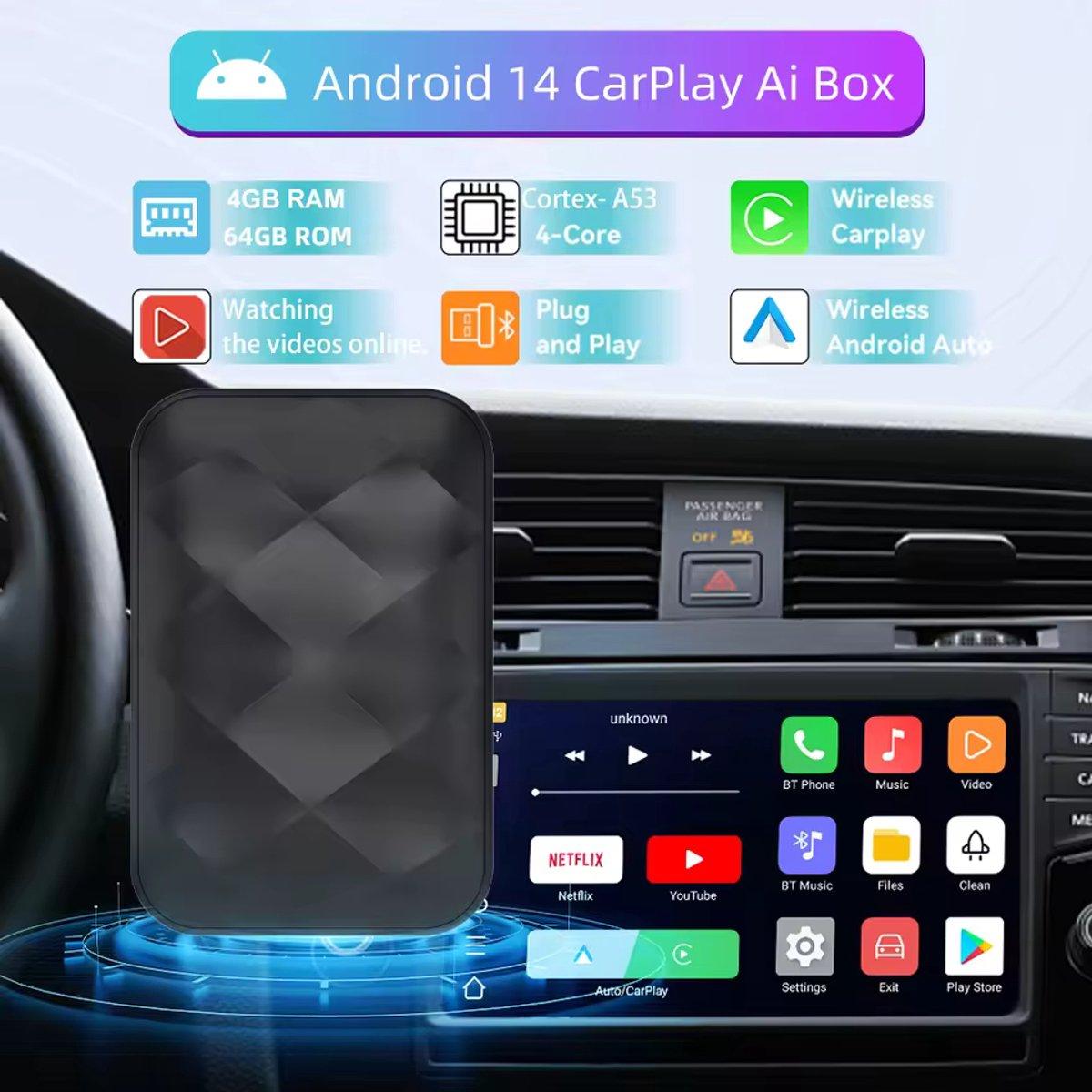 Android 14 CarPlay & Android Auto TV Box 64GB – Draadloos (YouTube/Netflix) - Afbeelding 3