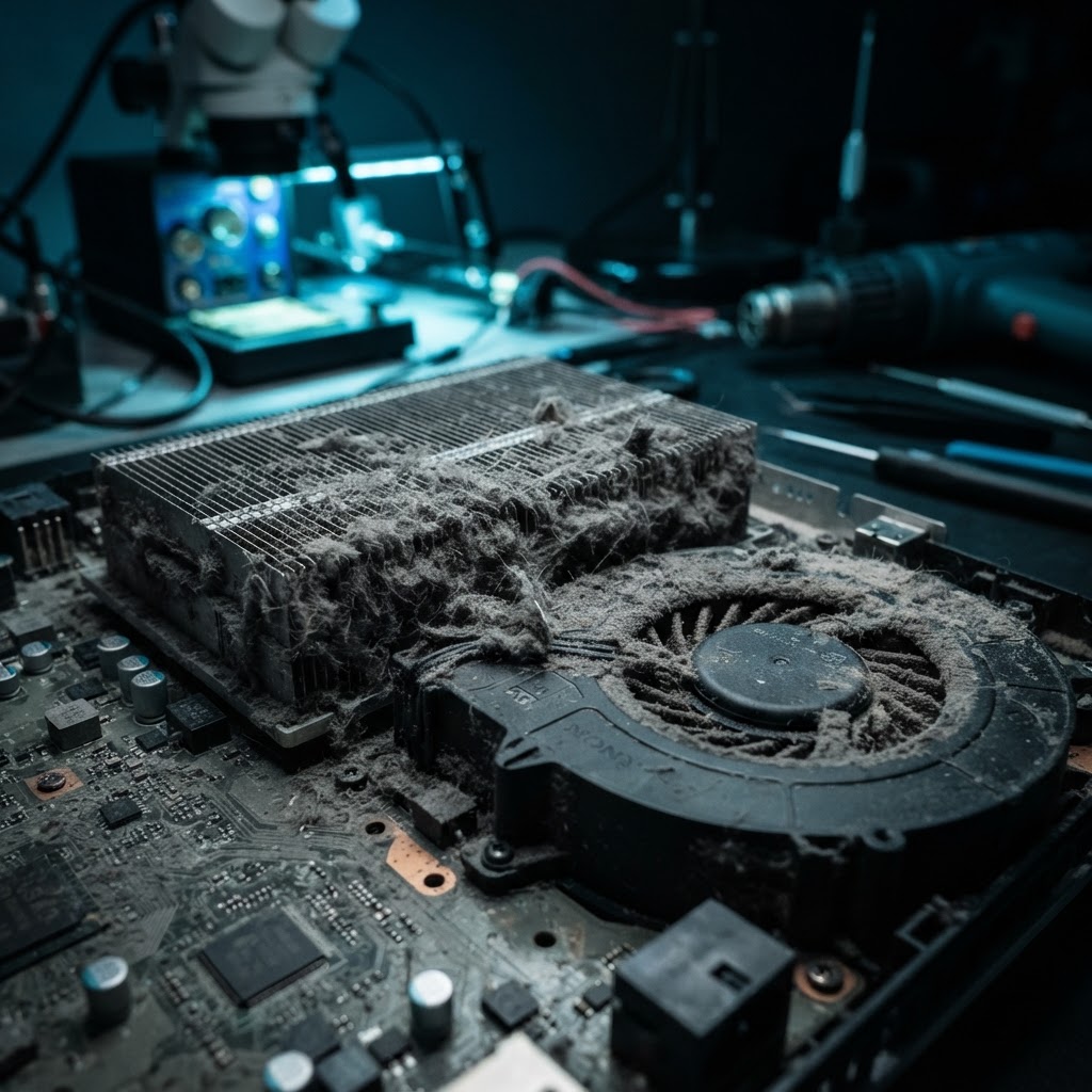 Stoffige PlayStation 5 intern vóór een deep clean