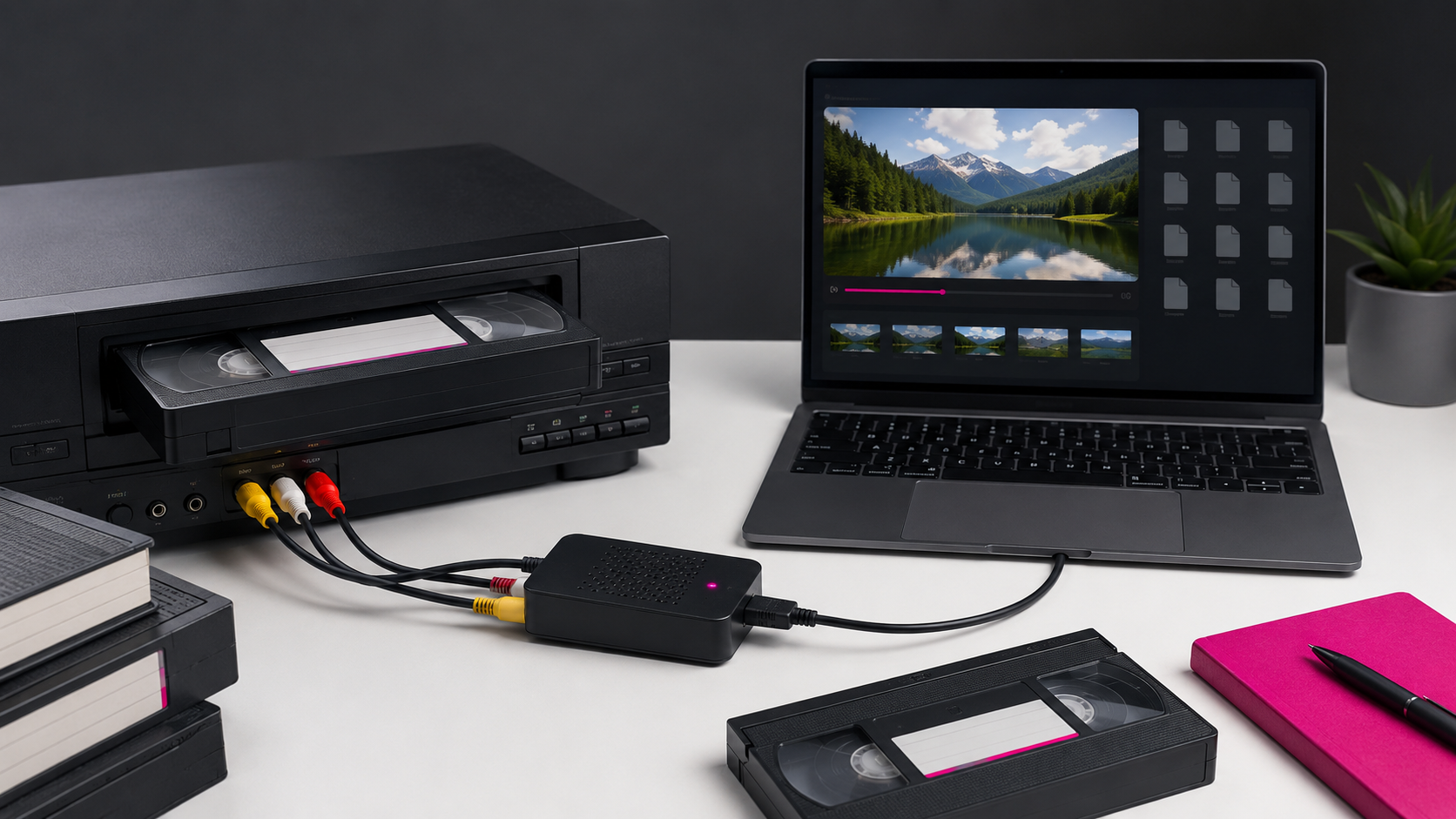 VHS-banden digitaliseren met videorecorder, captureapparaat en laptop