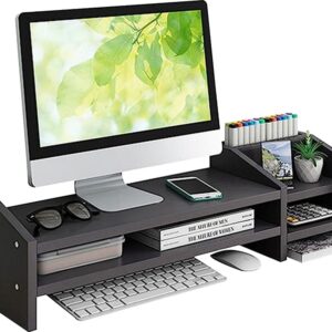 FLEAU HOME houten monitorstand met twee niveaus in zwarte uitvoering
