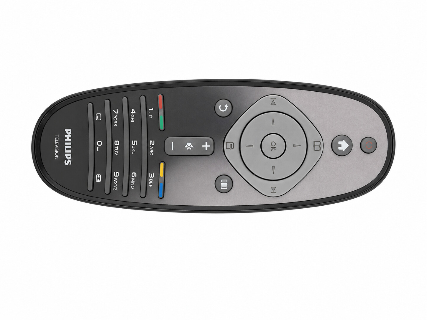 Philips televisie-afstandsbediening op witte achtergrond
